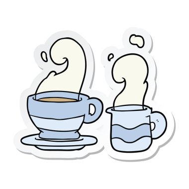 bir çizgi film fincan kahve etiket