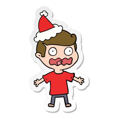 etiket karikatür bir adamın tamamen santa şapka stresli