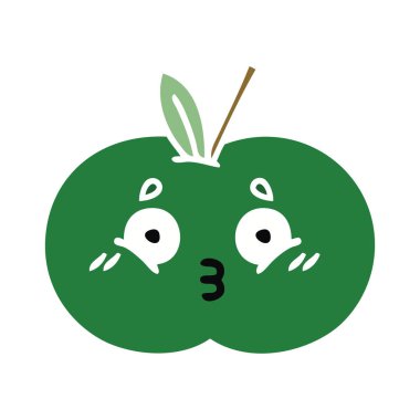 düz renk retro çizgi film sulu elma