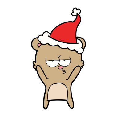 sıkılmış ayı çizilen çizgi çizme giyen Noel Baba şapkası, el