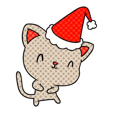Noel karikatür kawaii kedi el çekilmiş