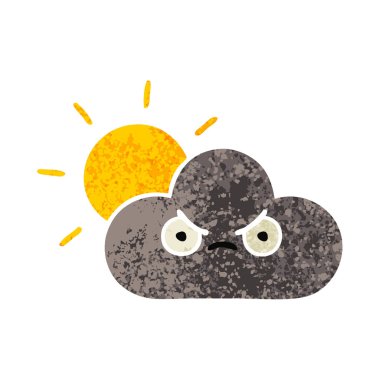 Retro illüstrasyon stil karikatür bir fırtına bulutu ve güneş