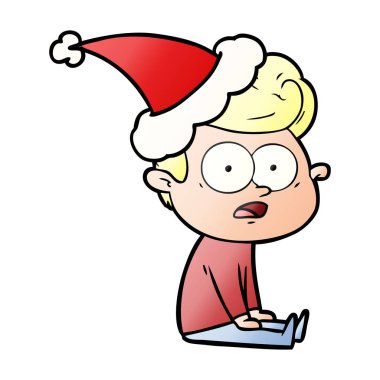 Noel Baba şapkası giyen bakan bir adamın degrade çizgi film