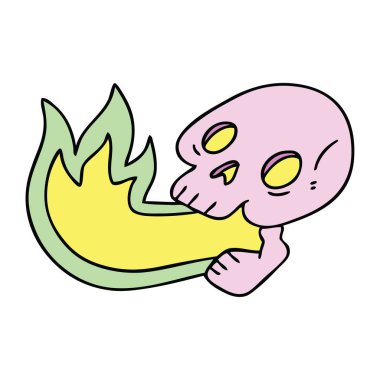 ilginç elle çizilmiş karikatür kafatası nefes yangın