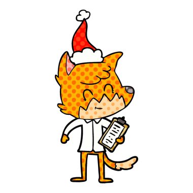 çizgi roman tarzı illüstrasyon Noel Baba şapkası giyen bir dostu fox Yöneticisi el çekilmiş