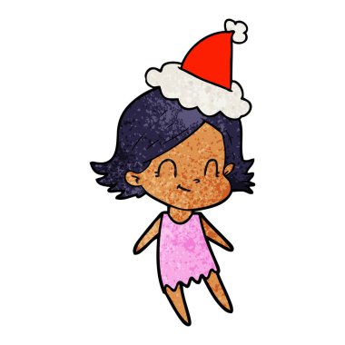 Noel Baba şapkası giyen bir dostu kızın dokulu çizgi film