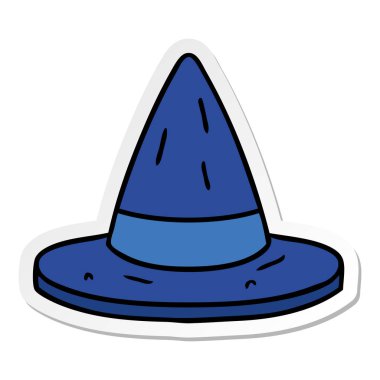 etiket karikatür doodle bir cadı şapka