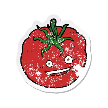 Retro sıkıntılı etiket bir karikatür mutlu domates