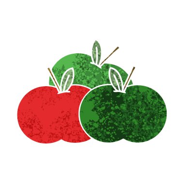 Retro illüstrasyon tarzı çizgi film elma