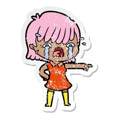 ağlayan bir çizgi film kızın sıkıntılı etiket