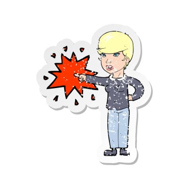 Retro sıkıntılı etiket suçlayarak bir karikatür kadının