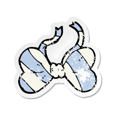 Retro bir çizgi film şeritli papyon etiket sıkıntılı