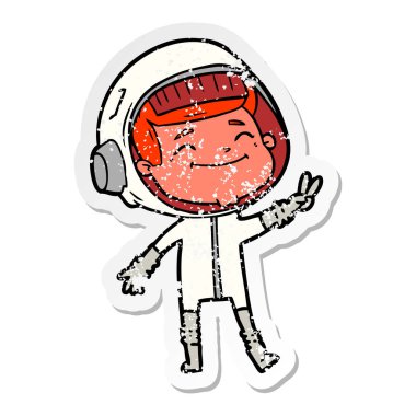 mutlu karikatür astronotun sıkıntılı etiket