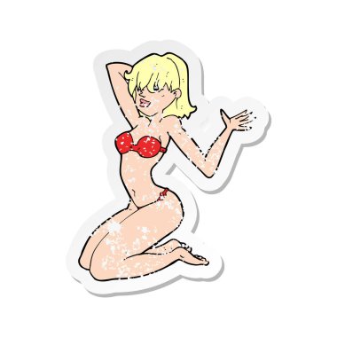 bir çizgi film seksi bikini kız Retro sıkıntılı etiket
