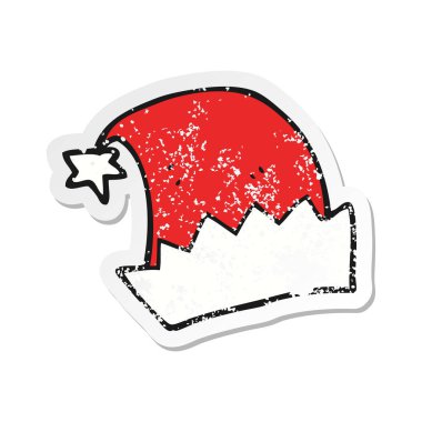 Retro sıkıntılı etiket bir karikatür Noel Baba şapkası