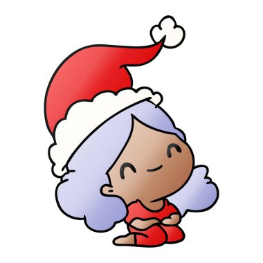 el kawaii kız Noel degrade çizgi film çekilmiş