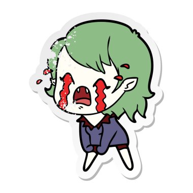 bir çizgi film ağlayan vampir kızın sıkıntılı etiket