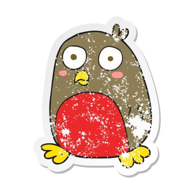 Retro sıkıntılı etiket bir karikatür Noel robin