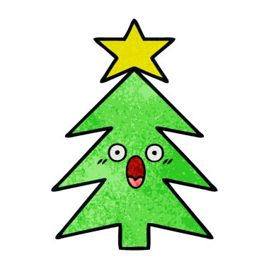 Retro grunge doku karikatür bir Noel ağacı