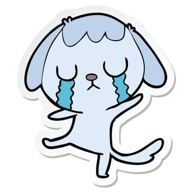 ağlayan bir sevimli çizgi köpek etiket