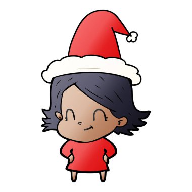 Noel Baba şapkası giyen bir dostu kızın degrade çizgi film el çekilmiş