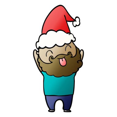 Sakallı Noel Baba şapkası giyen dilini