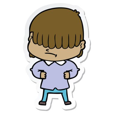 dağınık saçlı bir çizgi film çocuk etiket