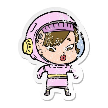 bir çizgi film astronot kadının sıkıntılı etiket