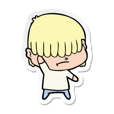 dağınık saçlı bir çizgi film çocuk etiket