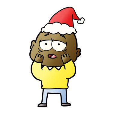 yorgun bir kel adam Noel Baba şapkası giyen degrade çizgi film