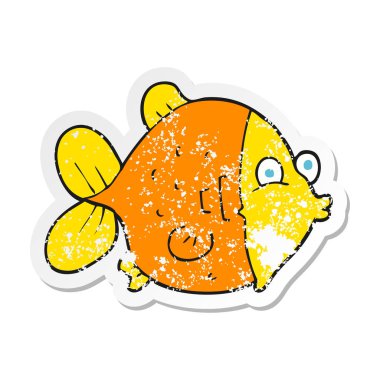 bir karikatür komik balık Retro sıkıntılı etiket