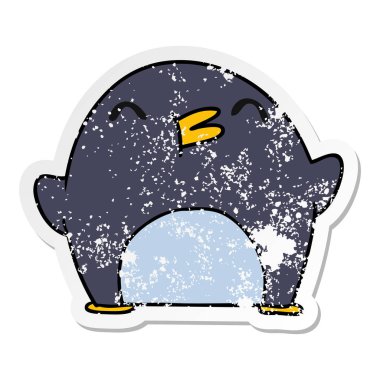 serbest el çekilmiş sıkıntılı etiket karikatür şirin kawaii penguen 