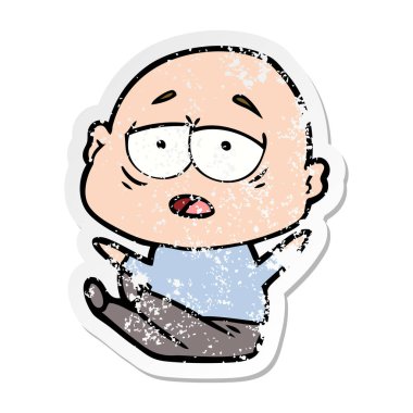 sıkıntılı etiket bir karikatür kel adam yorgun