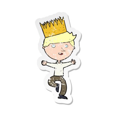 Retro etiket bir karikatür kişi giyen taç sıkıntılı.