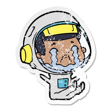 bir çizgi film ağlayan astronotun sıkıntılı etiket