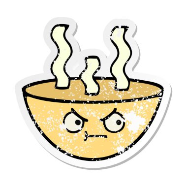 bir sevimli çizgi tas sıcak çorba sıkıntılı etiket
