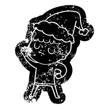 Noel Baba şapkası giyen bir huysuz çocuğun ilginç karikatür sıkıntılı simgesi