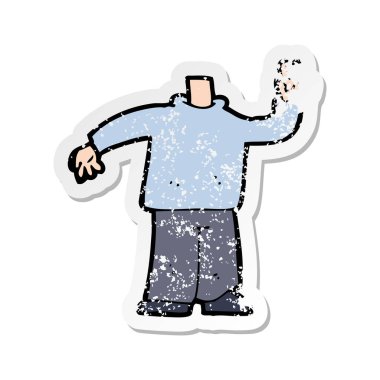 Retro sıkıntılı etiket barış işareti veren bir çizgi film vücut