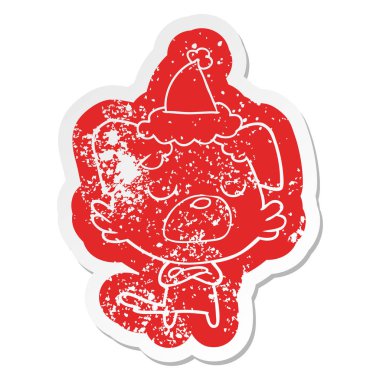 Noel Baba şapkası giyen bir köpek ilginç karikatür sıkıntılı etiket