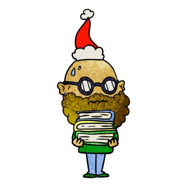 endişeli bir adamın sakalı ve kitap yığını ile dokulu çizgi film 