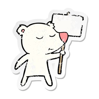 sıkıntılı etiket işareti ile mutlu karikatür kutup ayısı