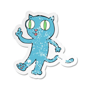 Retro sıkıntılı etiket fikir bir karikatür kedi