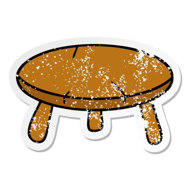 elle çizilmiş etiket karikatür doodle bir ahşap tabure, sıkıntılı