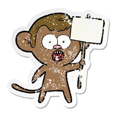 bir çizgi film şok maymunun sıkıntılı etiket