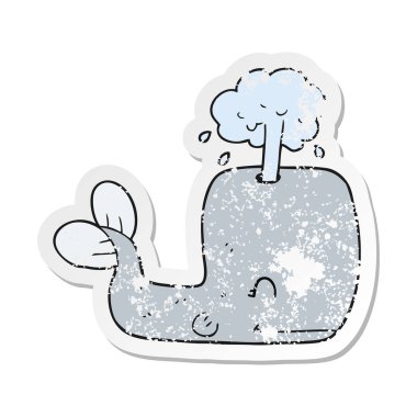 bir çizgi film balinanın su spouting Retro sıkıntılı etiket