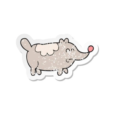 bir çizgi film küçük şişman köpek Retro sıkıntılı etiket