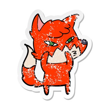 Akıllı karikatür tilki sıkıntılı etiket