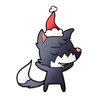 Noel Baba şapkası giyen bir tilkinin degrade çizgi film dostu el çekilmiş