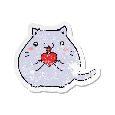 sevimli çizgi kedi aşık sıkıntılı etiket