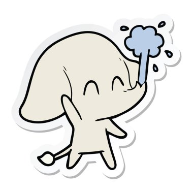 etiket su spouting bir sevimli çizgi fil